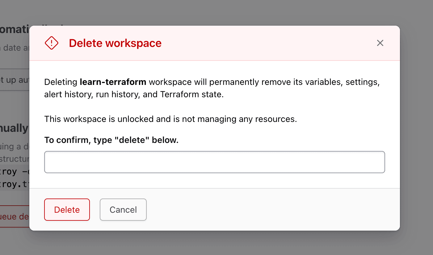 Delete workspace